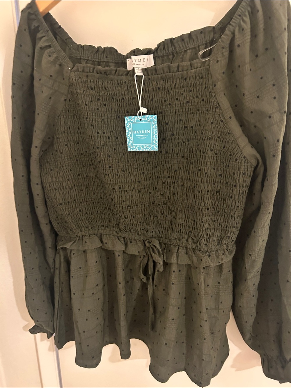 Hayden Olive Green Smocked Peplum Blouse Dress